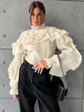 French Temperament Mesh Small Collar Collar Cascade Layered Lotus Leaf Shirt 2025 Spring New Fashion Woman 68HZ