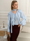 2025 Spring And Summer New Comfortable V Collar Lotus Side Long Sleeve Loose Shirt Design Sense Commuting Top 68HZ