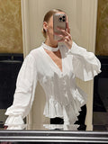 Court Style Design Lotus Leaf Side Long-Sleeved Shirt 2026 Spring And Autumn New Temperament High-End Blouse Woman 68HZ