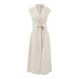 French Temperament Cotton Suit Collar Commuting Dress 2025 Spring And Summer Fashion New Long Dress 68HZ
