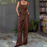 Summer New Cotton Collar Sleeveless Top Trousers Set 2025 Casual Two-Piece Women 68HZ