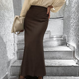 Temperament Commuting High-Waist Brown Fashion Skirt 2025 Autumn New Suit Long Dress Girl 68HZ