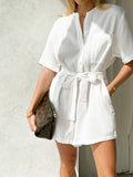 White Cotton Yarn French Light Luxury Jumpsuit 2025 New Autumn Fashion Women's Shorts 68HZ