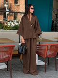 2025 Women's Autumn Suit High-End Full Cotton Lazy Wind V Collar Loose Blouse Broad Leg Pants Two Sets 68HZ