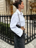 Autumn 2025 New Women's Cotton Women's Shirt Pocket Decoration Casual Short Top 68HZ