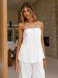 2025 Spring And Summer New White Casual Shoulder Trousers Fashion Set Braid Simple Commuter Women's Clothing 68HZ