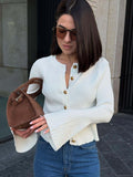 Spring And Autumn 2025 Retro Cardigan Horn Sleeves Waist Sweater Senior Sense Thin Short Knitted Shirt 68HZ