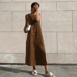 2025 New French Dress Cotton Sleeveless Dress Women's Summer Sexy Green Straight Sling Skirt 68HZ