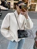 Autumn And Winter New Long-Sleeved V-Neck Coat Jacket Short 2025 Loose Temperament Commuting Lazy Woman 68HZ