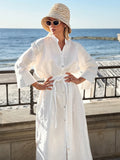 New Autumn 2025 Women's Cotton Strap Loose Open Shirt Skirt Seaside Atmosphere Skirt 68HZ