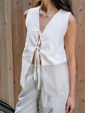 White V-Neck Cotton Can Wear Double-Sided Collared Sleeveless Vest 2025 Summer Fashion New Top 68HZ