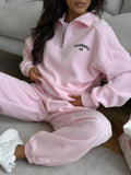 2025 Pink Casual Simple Letter Embroidery Set Women's High-End Autumn And Winter Sweater Straight Trousers Two Sets 68HZ