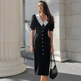 French V-Neck Bubble Sleeve Elegance Elegance Dress 2025 Summer Fashion New Women's Dress 68HZ