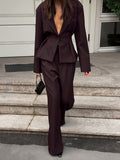 Autumn And Winter Niche Design Sense Deep V Low Chest Long Sleeves Waist Blazer Trousers Two Sets Of Women's Suit 68HZ