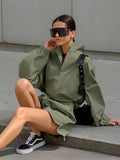 Vintage Wind Green Windy Windwear Autumn Free Small Standing Collar Long Sleeve With Open Shorts Casual Set 68HZ
