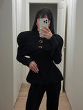 Autumn And Winter Commuter Women's Small Fragrant Coat High Sense Of Light Luxury Retro Black Fashion Repair Body Clothes 68HZ