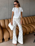 Cotton Lace White Thigh Crepe High-Waist Casual Flared Trousers 2025 New Fashion Trousers 68HZ