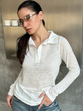 Summer New White Commuter Wind Collar Long-Sleeved POLO Shirt Vest 2025 Fashion Woman 68HZ