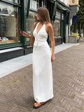 2025 Summer Fashion White Sexy Hanging Neck Sleeveless Vest High Waist Body Skirt Open Skirt Dress Suit 68HZ