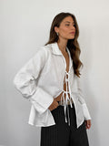 Casual Sexy Loose-Fitting Long-Sleeved White Cardigan Shirt Summer Cotton Shirt Woman 68HZ