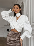Autumn 2025 Fashion Design Thick Bright Color Clove Long Sleeves Of The United Women's Shirt Commute Wind V Collar Short Top 68HZ