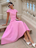 2025 Spring/Summer New Pink Cotton High-Waist V-Neck Skirt Set Fashion Women's Two Sets 68HZ