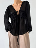 Spring And Summer Sexy White Chiffon Lotus Side Loose Casual Babes With Long-Sleeved Commuter Shirt Woman 68HZ