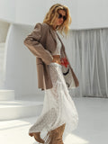 Spring And Summer Fashion Sexy Temperament Perspective Lace Long-Sleeved Collar Blouse Low-Waisted Half-Dress Two-Piece Woman 68HZ