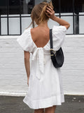 White French Cotton Foam Sleeve V Tie Dress 2025 Summer Fashion New Short Dress 68HZ