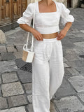 White Cotton Collar Umbilion Top Casual Set 2025 Spring And Summer Fashion New Two-Piece Women 68HZ