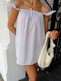 2025 Spring And Summer New Pure Cotton Comfortable Checkered Short Dress Simple Casual Shoulder Women's Clothing 68HZ