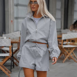 Vintage Wind Green Windy Windwear Autumn Free Small Standing Collar Long Sleeve With Open Shorts Casual Set 68HZ