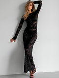 Autumn 2025 Sexy Lace Long Sleeves Clairvoyant Jice Dress Fashion Women's Dress 68HZ