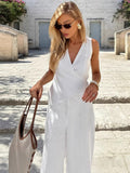 White Cotton-Song V-Neck Wrap Around The Strapped Vest Trousers Set 2025 Spring And Summer Fashion New Two-Piece Women 68HZ
