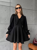 Spring 2025 Black Design Doll Collar Horn Sleeve French Long-Sleeved Dress Dress Dress Dress Dress Women 68HZ