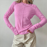 New With Solid Color Round Collar Collar Long-Sleeved T-Shirt 2025 Fashion Women's Clothing 68HZ