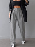 2025 Summer Women's Design Pressure Folding High-Waisted Straight Slack Women's French Commuting Suit Pants 68HZ