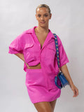 2025 Summer New Fashion Cotton Five-Sleeved Shirt Skirt Two Sets Of Commuter Leisure Suit 68HZ