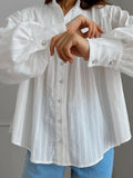 2025 Autumn Dress Simple Elegant French Cotton Collar Shirt Women Loose White Bottom Bubble Sleeve Shirt 68HZ