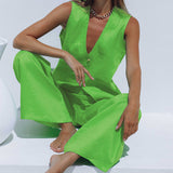 2025 Summer New Fashion Casual Women's V-Neck Vest Vest Trousers Two Sets Of Cotton Sets 68HZ