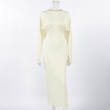 Design With A Sense Of The Back Hollow Dress Autumn Round Collar Long Sleeves Gentle Simple Fashion Hip Dress 68HZ