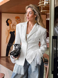 Black Small Suit Jacket 2025 Autumn And Winter New Design Lace Splicing Commuting Women's Long-Sleeved Top 68HZ