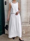 Spring/Summer 2025 White Cotton Sling Round Collar Short Blouse Loose Skirt Set Stylish Comfortable Commuter Women's Clothing 68HZ