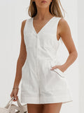 Cotton Tute Lace V-Neck Sleeveless Casual Jumpsuit 2025 Summer Fashion New Women's Clothing 68HZ