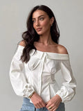 Spring 2025 New French Sexy Collar Shoulder Shirt Women Fashion Tops Up 68HZ