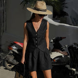 2025 Design Cotton Suit Vest Suit Women's Summer Leisure Sleeveless Vest Shorts Two-Set 68HZ