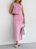 Summer Fashion Round Collar Sexy Sleeveless Vest Mid-Rise Open Skirt Two Sets Of Solid Cotton Women's Clothing 68HZ