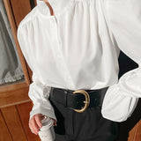 Autumn Design Sense French Collar Bubble Sleeve Shirt New Women's Niche Casual Shirt Loose Top 68HZ
