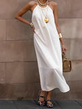 White Sexy Temperament Loose Holiday Wind Hanging Neck Dress 2025 Summer Fashion New Long Dress 68HZ