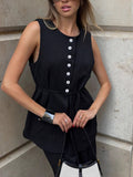 New Cotton Tash Commuting Suit Women's Summer Leisure Sleeveless Tops High Waist Trousers Two Sets 68HZ